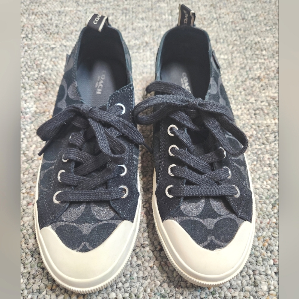 Coach NY Kattie Black/Gray Optic C Suede Leather Sneakers 7.5